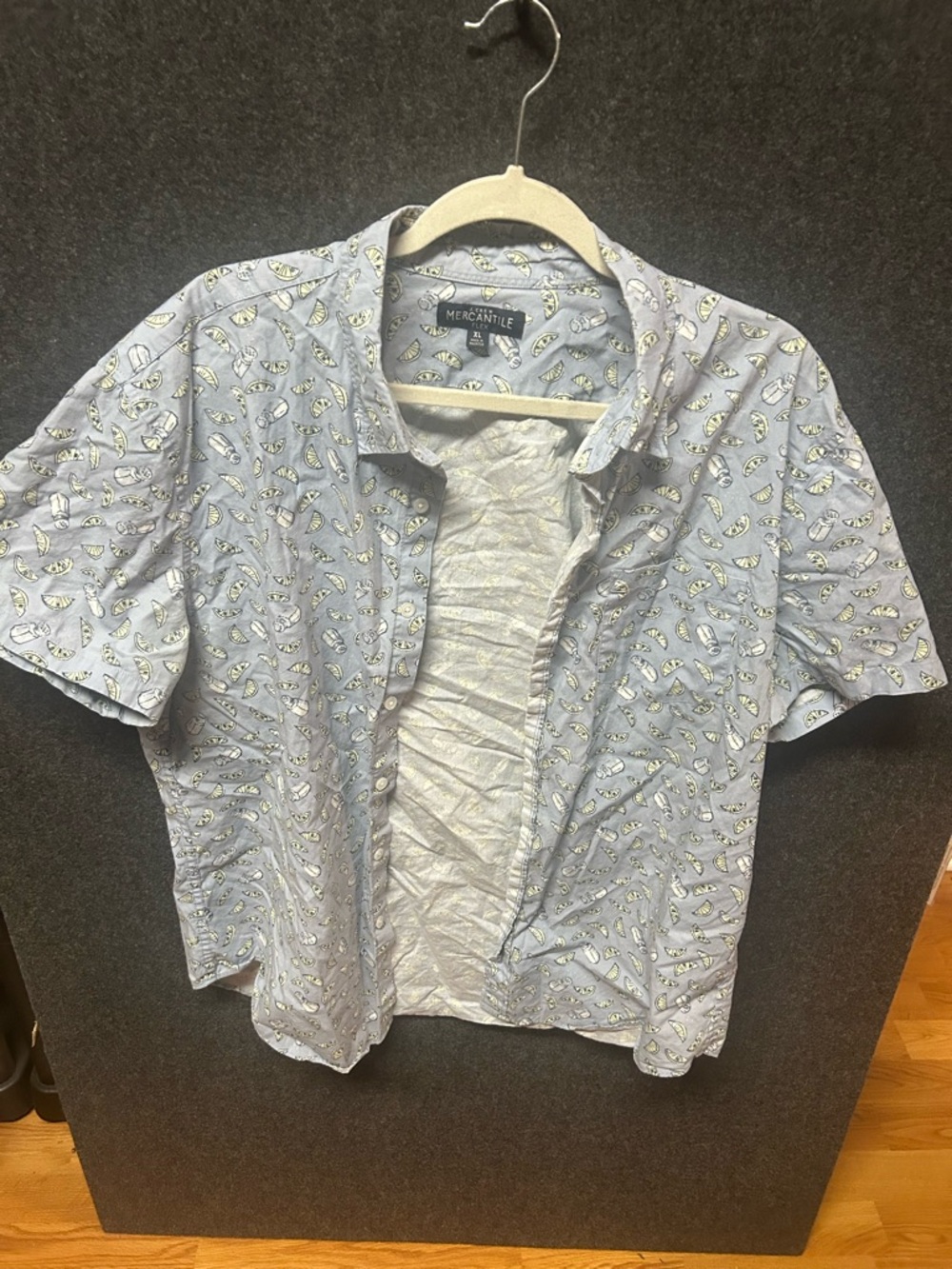 J. Crew Mercantile Flex Shirt Blue Lime Salt Print Men XL Short Sleeve K8264